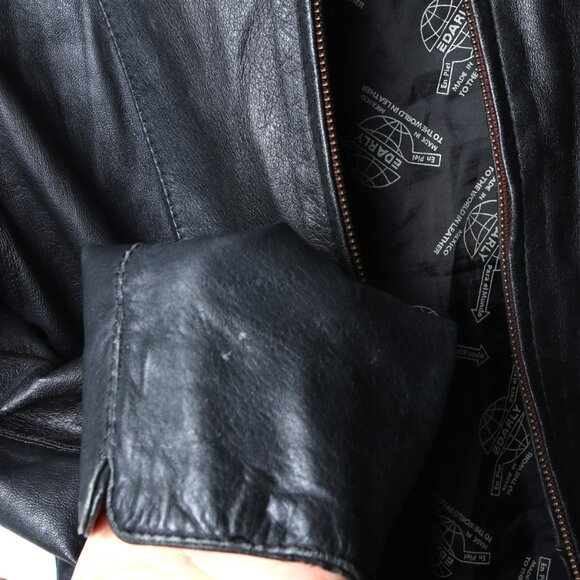 Vintage Edarly Calf Skin Leather Jacket Black Zipper Fitted Lined Coat Mexico - Picture 7 of 16